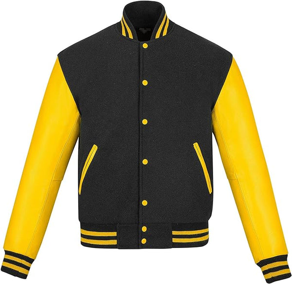 Mens premium quality black and yellow leather jacket